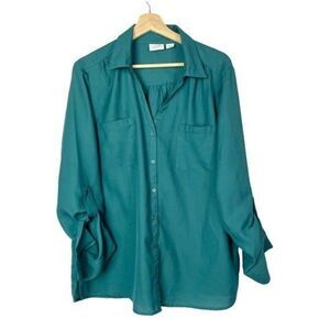 Jaclyn Smith Teal Blue Long Sleeve Button Down XXL